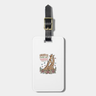 Giraffes Make Me Happy Vintage Floral Shirt Design Luggage Tag