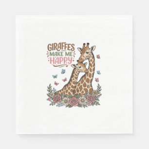 Giraffes Make Me Happy Vintage Floral Shirt Design Napkin