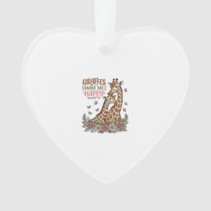 Giraffes Make Me Happy Vintage Floral Shirt Design Ornament