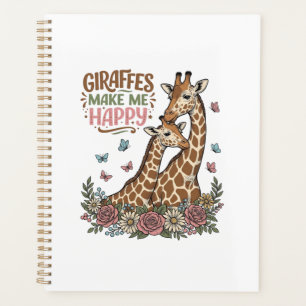 Giraffes Make Me Happy Vintage Floral Shirt Design Planner