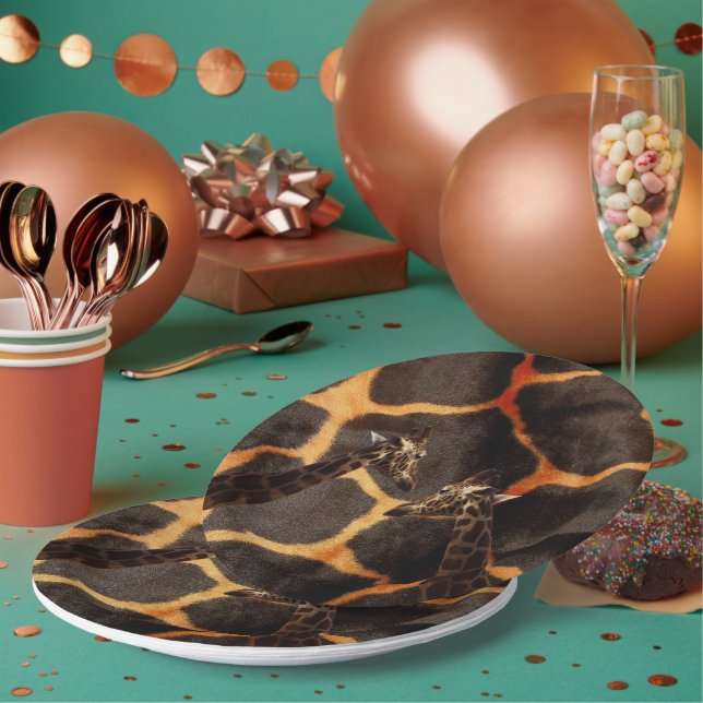 Giraffes On Exotic Giraffe Background, Paper Plate (Multi)
