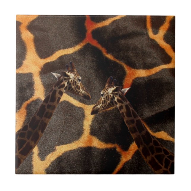Giraffes On Exotic Giraffe Background, Tile (Front)