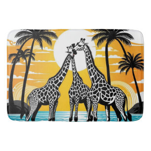 Giraffes on the Beach Bath Mat