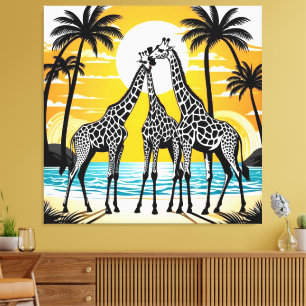 Giraffes on the Beach  Canvas Print