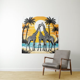 Giraffes on the Beach Tapestry