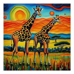 Giraffes on the Savannah Poster