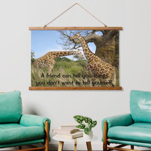 Giraffes out in the field by some trees  hanging tapestry (Living Room)
