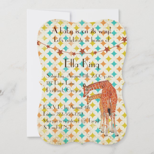 Giraffes Retro Baby Invitation (Front)