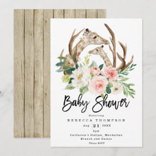 giraffes rustic floral modern baby shower invitation