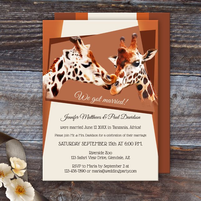 Giraffes Safari Zoo After Wedding Invitation (Post or after wedding invitation or reception only invitation featuring giraffes - zoo - safari)
