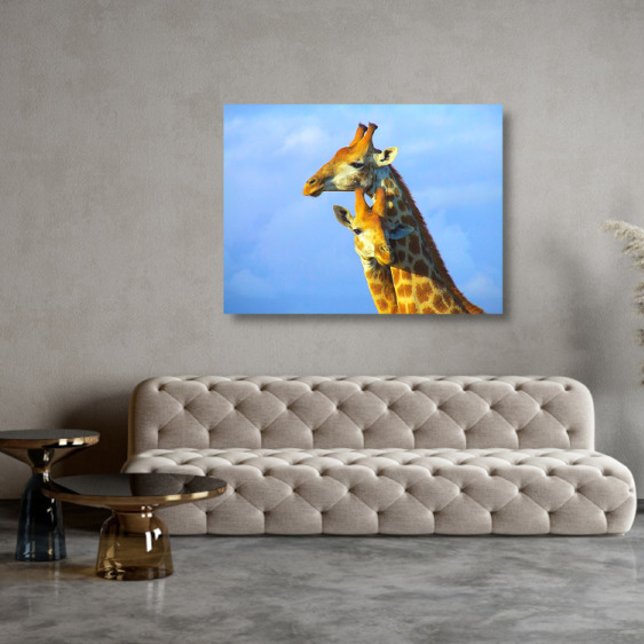 Giraffes under blue sky Canvas Framed Print (Creator Uploaded)