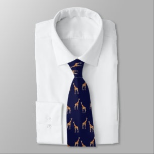 Giraffes Wildlife Pattern Dark Blue Tie
