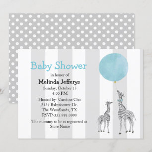 Giraffes with Balloon Baby Shower Invitation