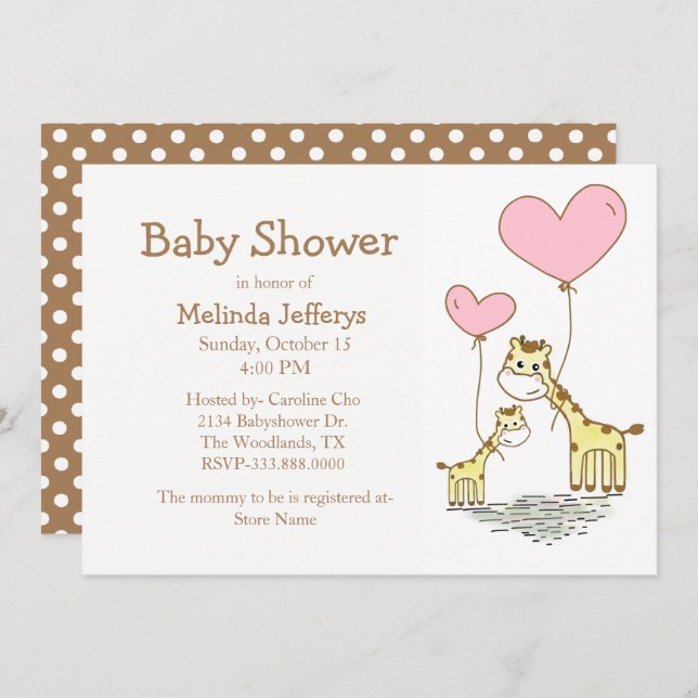 Giraffes with Balloons Baby Shower Invitation (Front/Back)