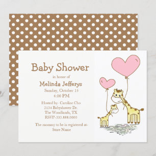 Giraffes with Balloons Baby Shower Invitation