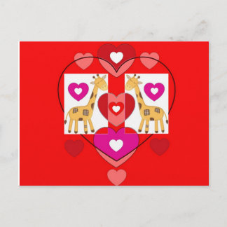 Giraffes with hearts. postcard