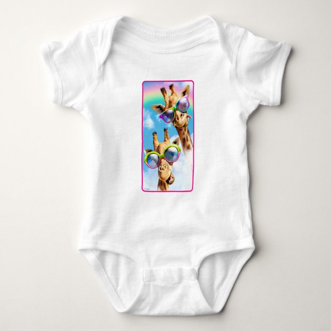 Giraffes With Sunglasses Baby Bodysuit (Front)