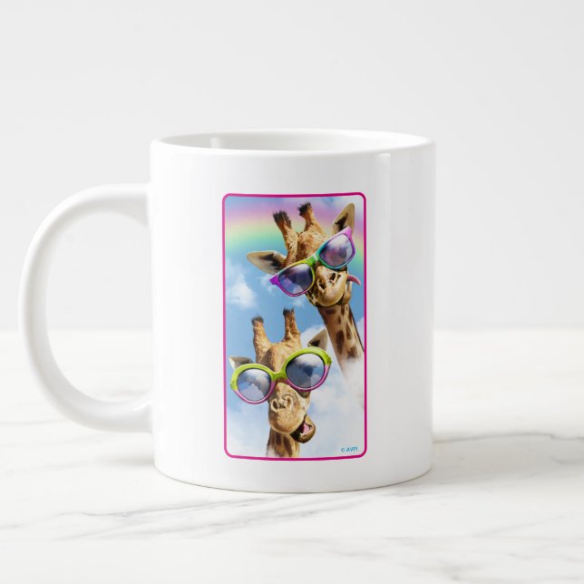 Giraffes With Sunglasses Large Coffee Mug (Left)