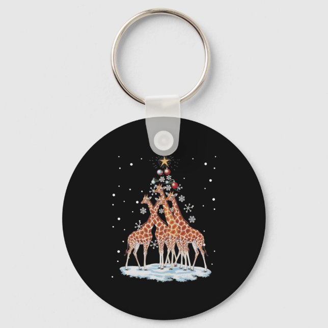 Giraffes Xmas Tree Giraffe Christmas Tree Merry Ch Key Ring (Front)