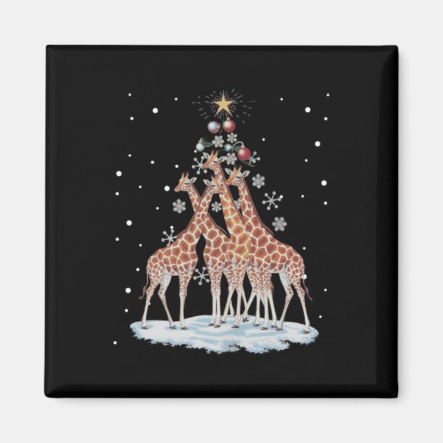 Giraffes Xmas Tree Giraffe Christmas Tree Merry Ch Magnet (Front)