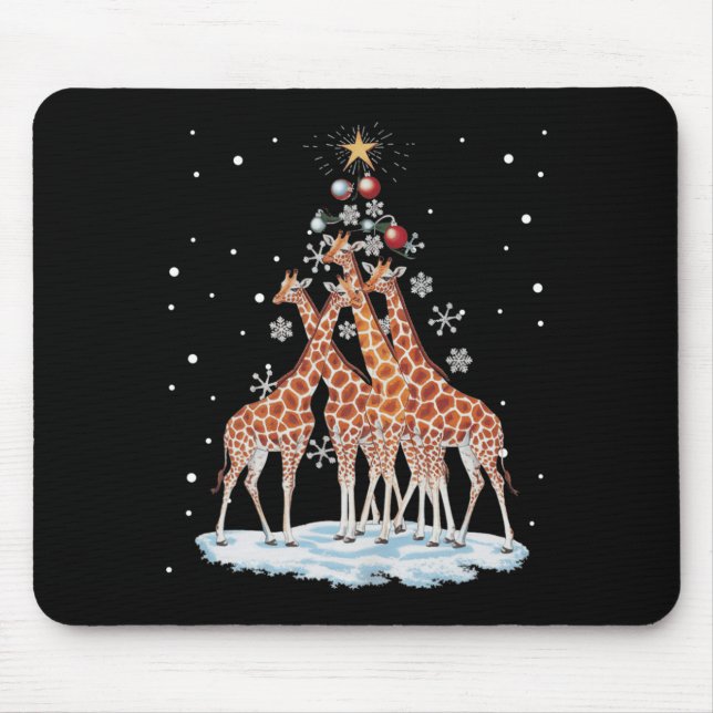 Giraffes Xmas Tree Giraffe Christmas Tree Merry Ch Mouse Mat (Front)