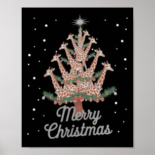 Giraffes Xmas Tree Giraffe Christmas Tree Merry Ch Poster