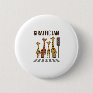 Giraffic Jam Funny Giraffe Crossing Vintage Vector 6 Cm Round Badge