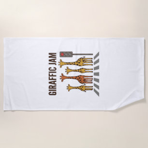 Giraffic Jam Funny Giraffe Crossing Vintage Vector Beach Towel
