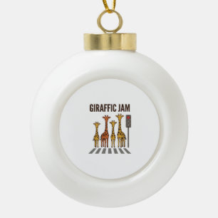 Giraffic Jam Funny Giraffe Crossing Vintage Vector Ceramic Ball Christmas Ornament