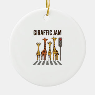 Giraffic Jam Funny Giraffe Crossing Vintage Vector Ceramic Tree Decoration