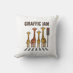 Giraffic Jam Funny Giraffe Crossing Vintage Vector Cushion
