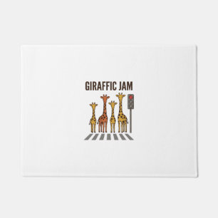 Giraffic Jam Funny Giraffe Crossing Vintage Vector Doormat