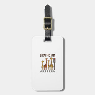 Giraffic Jam Funny Giraffe Crossing Vintage Vector Luggage Tag