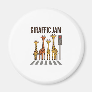 Giraffic Jam Funny Giraffe Crossing Vintage Vector Magnet