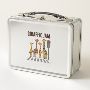 Giraffic Jam Funny Giraffe Crossing Vintage Vector Metal Lunch Box