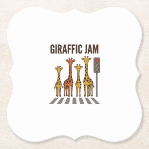 Giraffic Jam Funny Giraffe Crossing Vintage Vector Paper Coaster