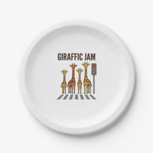 Giraffic Jam Funny Giraffe Crossing Vintage Vector Paper Plate