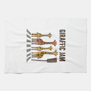 Giraffic Jam Funny Giraffe Crossing Vintage Vector Tea Towel