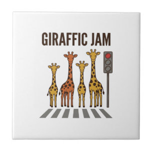 Giraffic Jam Funny Giraffe Crossing Vintage Vector Tile