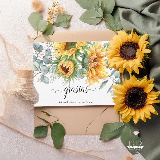 Girasol de otoño rústico thank you card (Creator Uploaded)