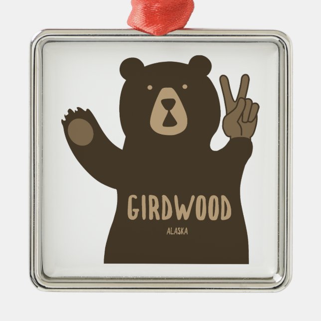 Girdwood Alaska Peace Bear Metal Tree Decoration (Front)