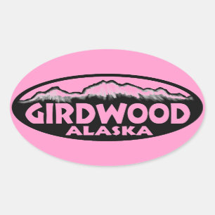 Girdwood Alaska pink oval stickers
