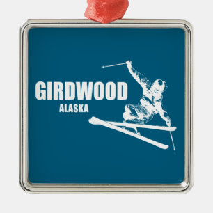 Girdwood Alaska Skier Metal Tree Decoration