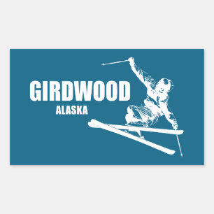 Girdwood Alaska Skier Rectangular Sticker