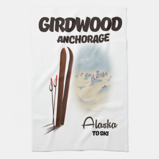 Girdwood anchorage Alaska ski poster Tea Towel