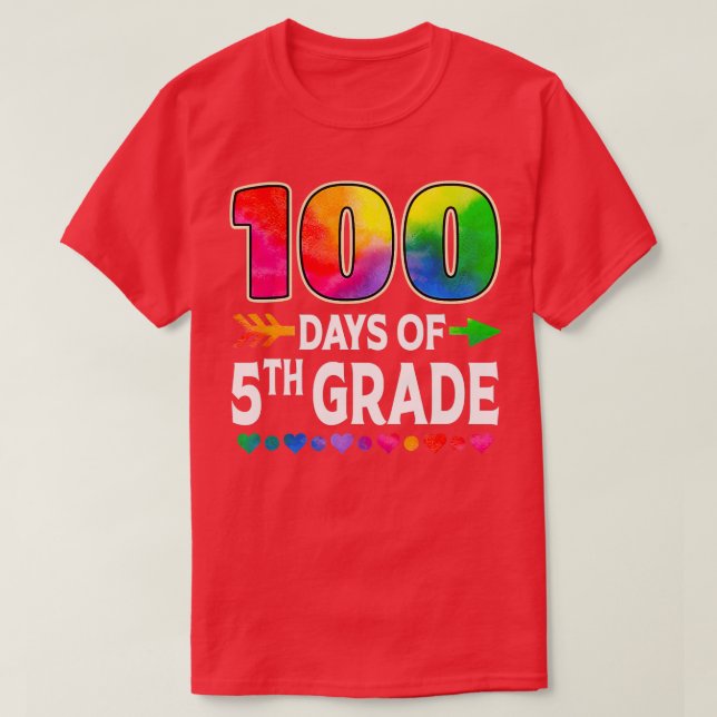 Girl 100 Days Of 5th Grade Heart Tie Dye 100th Day T-Shirt (Design Front)