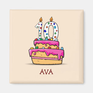 Girl 10th Birthday, 10 on Sweet Pink Cake Magnet