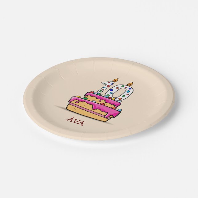 Girl 10th Birthday, 10 on Sweet Pink Cake Paper Plate (Angled)