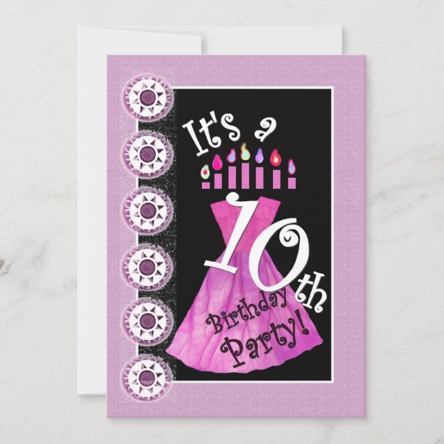 Girl 10th Birthday Party PINK Dress Template W1174 (Front)