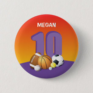 Girl 10th Birthday Sports Balls 6 Cm Round Badge